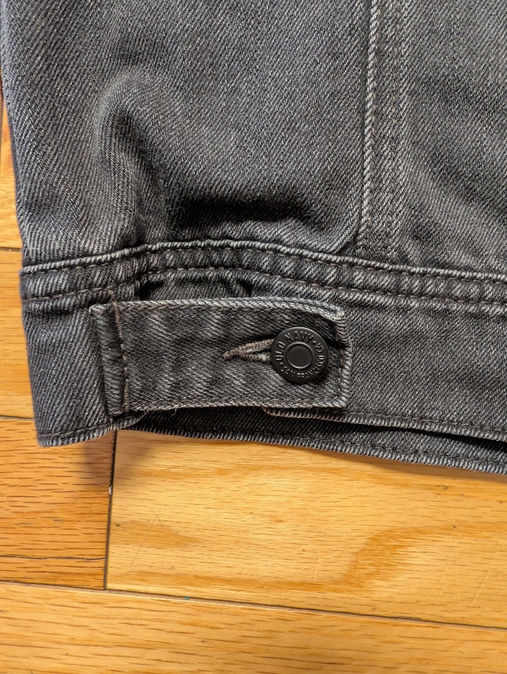 Black Denim Jacket with White Floral Back Embroidery - Picture 9 of 10